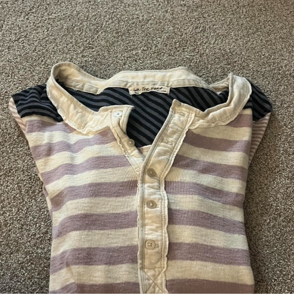 We The Free Pink and White Buttoned Ribbed Blouse - Picture 4 of 6